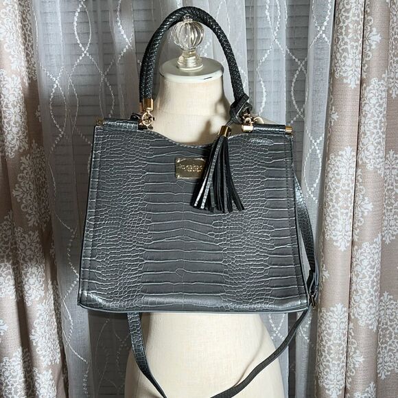NWOT Bebe Los Angeles Grey Reptile Embossed Shoulder Bag - Picture 1 of 14